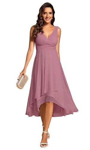 Women's V Neck Sleeveless Empire Waist Semi Formal Dress Pleated Chiffon Wedding Guest Dresses 61926