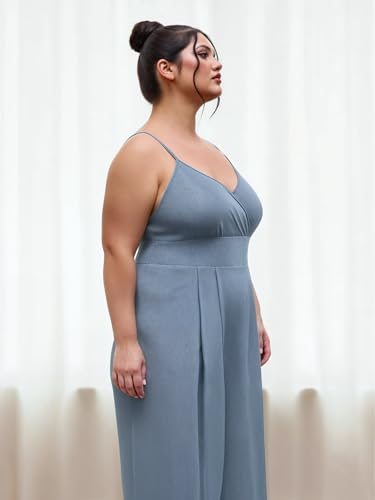 Plus Size Jumpsuits For Curvy Women V Neck Sleeveless Spaghettis Strap Wide Leg Overalls Casual Summer Outfits