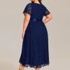 Women's Lace Round Neck Short Sleeves High Low Plus Size Midi Cocktail Wedding Guest Dresses