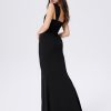 Solid Ruched U-Neckline Ruffle Maxi Dress