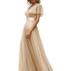 Women's Mother of Bride Dress Double V-Neck Empire Waist Front Wrap Tulle Bridesmaid Dress 07962
