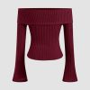 Off The Shoulder Tops for Womens Sexy Long Sleeve Going Out Tops Knit Cropped Top Trendy Slim Fit