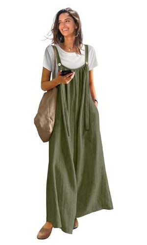 Casual Wide Leg Jumpsuits for Women Boho Floral Pleated Overalls Rompers Summer Outfits with Pockets 2XL P0D Solid Army Green
