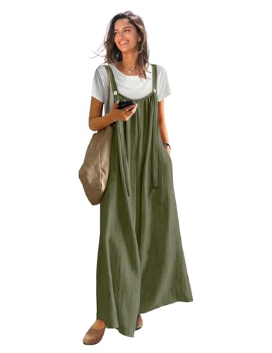 Casual Wide Leg Jumpsuits for Women Boho Floral Pleated Overalls Rompers Summer Outfits with Pockets 2XL P0D Solid Army Green