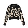Women’s Color Block Cropped Collared Shirts Long Sleeve Sweater Pullover Tops