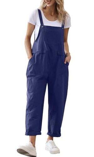 Women Long Casual Loose Bib Pants Overalls Baggy Rompers Jumpsuits with Pockets PV9