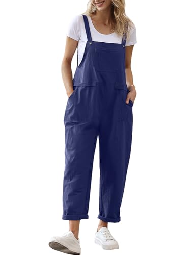 Women Long Casual Loose Bib Pants Overalls Baggy Rompers Jumpsuits with Pockets PV9
