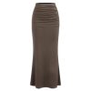 Mid Waist Skirts for Women Solid Ruched Bodycon Long Maxi Skirt Casual Fishtail Pencil Skirt
