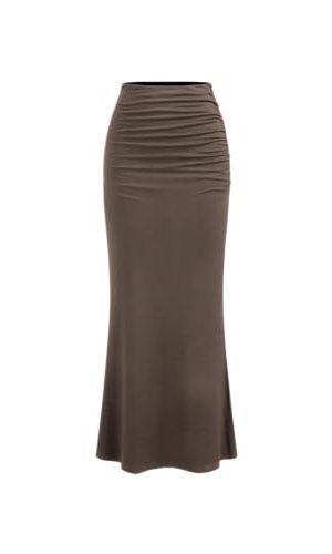 Mid Waist Skirts for Women Solid Ruched Bodycon Long Maxi Skirt Casual Fishtail Pencil Skirt