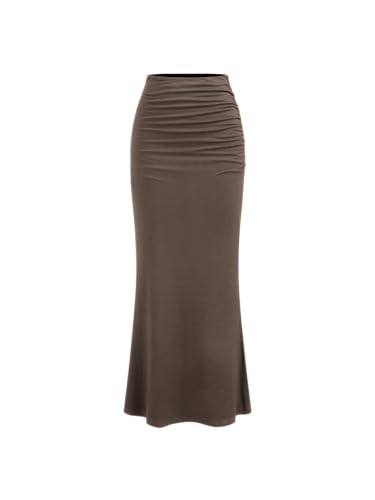 Mid Waist Skirts for Women Solid Ruched Bodycon Long Maxi Skirt Casual Fishtail Pencil Skirt
