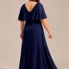 Women's Ball Gown V-Neck A Line Chiffon Applique Shawl Short Sleeves Maxi Plus Size Formal Dresses 02289-DA