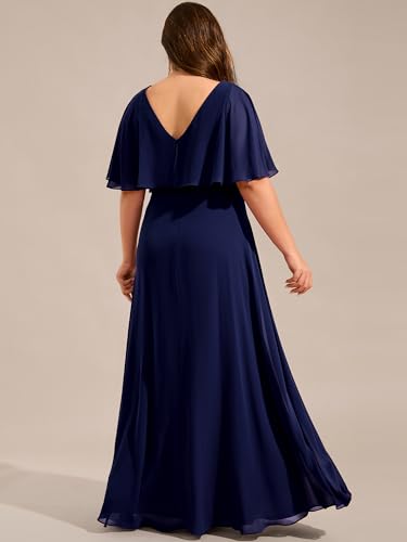 Women's Ball Gown V-Neck A Line Chiffon Applique Shawl Short Sleeves Maxi Plus Size Formal Dresses 02289-DA