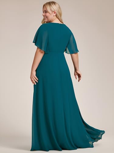 Women's V Neck Floor Length Chiffon Evening Dresses Plus Size Mother of The Bride Dresses 01960-DAPH
