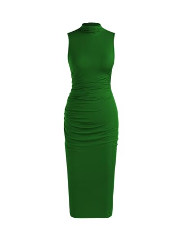 Work Dresses for Women High Neck Sleeveless Bodycon Ruched Cocktail Party Midi Dresses