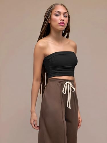 Tube Top for Women Strapless Ruched Sexy Going Out Basic Bandeau Crop Tops Summer Outfits