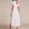 Women's V Neck Ruffle Sleeves Irregular Chiffon A-Line Midi Wedding Guest Dresses 01756