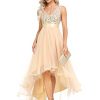 Women's Cocktail Dress Double V-Neck Sleeveless Empire Waist Sequin High Low Tulle Formal Dress 0147A