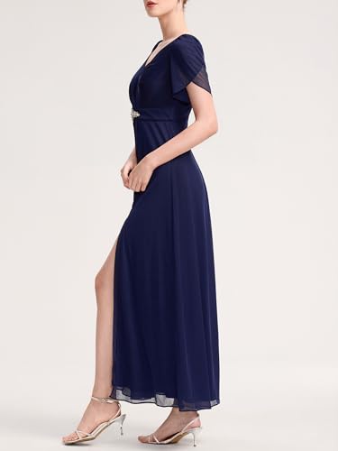 Women's Cap Sleeves Mother of The Bride Dresses Rhinestone Chiffon Maxi Formal Evening Dresses 02400