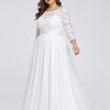 Women's Plus Size A-Line 3/4 Lace Sleeves Chiffon Long Maxi Formal Mother of The Bride Dresses 7412-PZ