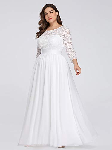 Women's Plus Size A-Line 3/4 Lace Sleeves Chiffon Long Maxi Formal Mother of The Bride Dresses 7412-PZ