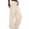 Women's Corduroy Casual Baggy Pants Elastic Waist Wide Leg Trousers with Pockets PCB