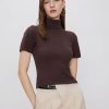 Women’s Short Sleeve Turtleneck Tops Cute Knit Slim Fit Sweater Blouses Basic Tee
