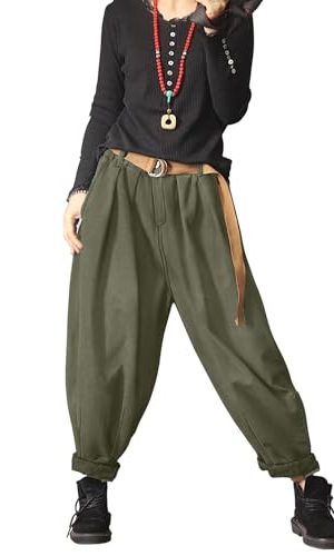 Baggy Cropped Pants for Women Casual Loose Elastic Waist Denim Trousers with Pockets PDJ