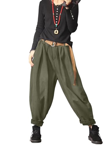 Baggy Cropped Pants for Women Casual Loose Elastic Waist Denim Trousers with Pockets PDJ