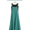 Women Casual Loose Long Bib Pants Wide Leg Jumpsuits Baggy Cotton Rompers Overalls with Pockets 3XL PZZTYP2 Teal