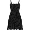 Women's Summer Mini Dress Floral Dresses Sleeveless Lace Mesh Square Neck Spaghetti Strap Short Party Dresses