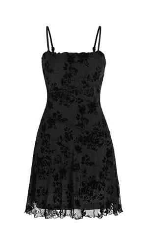 Women's Summer Mini Dress Floral Dresses Sleeveless Lace Mesh Square Neck Spaghetti Strap Short Party Dresses