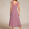 Women's V Neck Sleeveless Empire Waist Semi Formal Dress Pleated Chiffon Wedding Guest Dresses 61926