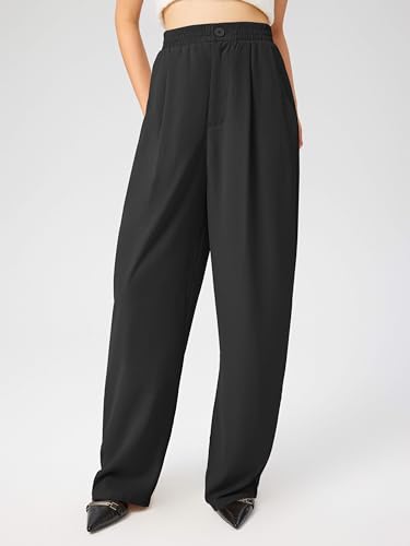 Solid High Waist Pleated Wide Leg Trousers