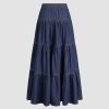 Women’s Long Jean Denim Tiered Button Down High Waisted Maxi Skirts