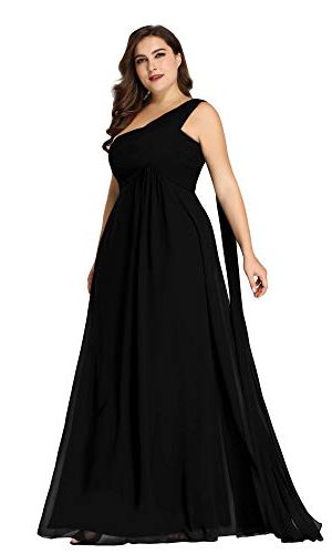 Womens One Shoulder Ruched Empire Waist Chiffon Maxi Plus Size Bridesmaid Dresses 09816-PZUSA