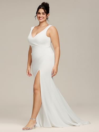 Women's Sleeveless Pleated Bodycon Side Slit Floor Length Plus Size Wedding Dresses 0121B-DAPH