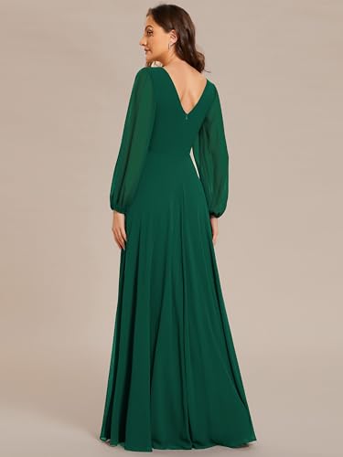 Women's Formal Dresses Long Sleeve V Neck Empire Waist A Line Beading Floor Length Wedding Guest Dress 01981