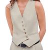 Women's Vest V Neck Sleeveless Linen-blend Work Blazer Vest Crop Button Suit Vest for Summer Casual Trendy