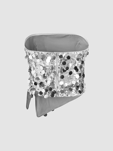 Sequin Asymmetrical Split Tube Crop Top