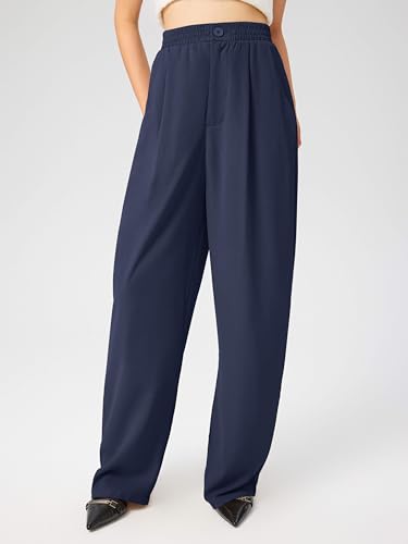 Solid High Waist Pleated Wide Leg Trousers
