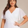 Women's V Neck Chiffon Ruched Ruffles Sleeves Side Slit Floor Length Plus Size Bridesmaid Dresses S0050-DA