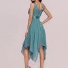 Women's Sexy V Neck Empire Waist Sleeveless Lace Chiffon Hi-Lo Cocktail Dress 00207-PH