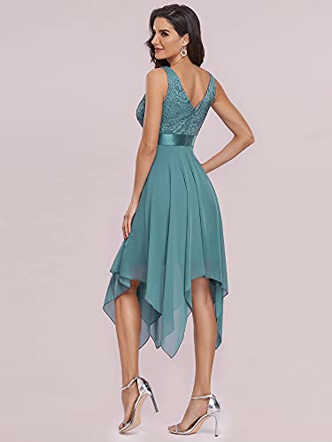 Women's Sexy V Neck Empire Waist Sleeveless Lace Chiffon Hi-Lo Cocktail Dress 00207-PH
