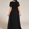 Women's Round Neck Short Sleeves Pleated A Line Chiffon Plus Size High Low Bridesmaid Dresses 02213-DA