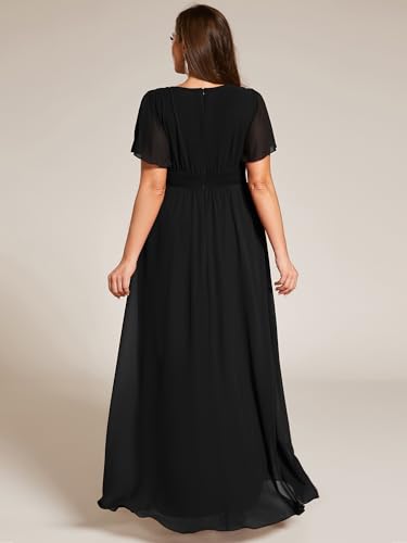 Women's Round Neck Short Sleeves Pleated A Line Chiffon Plus Size High Low Bridesmaid Dresses 02213-DA
