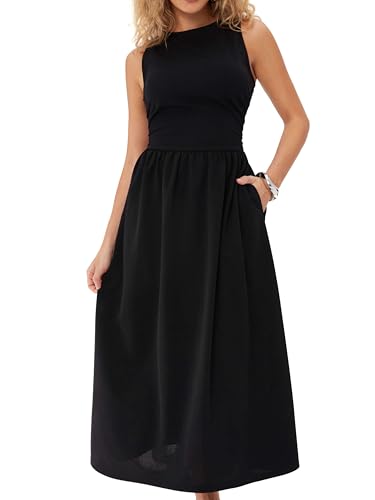 A Line Dress Womens Sleeveless Cocktail Party Midi Elegant Dresses with Pockets
