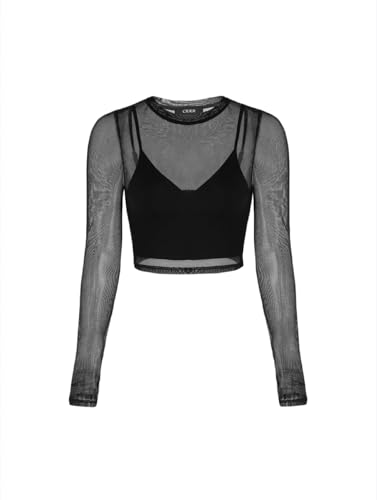 Women’s Sheer Long Sleeve Mesh Crop Top & Tank Top Shirts
