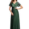 Womens Evening Dresses V Neck Short Sleeves A-line Glitter Formal Dresses 50159