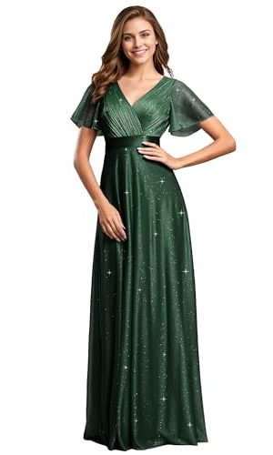 Womens Evening Dresses V Neck Short Sleeves A-line Glitter Formal Dresses 50159