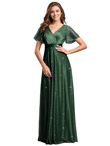 Womens Evening Dresses V Neck Short Sleeves A-line Glitter Formal Dresses 50159